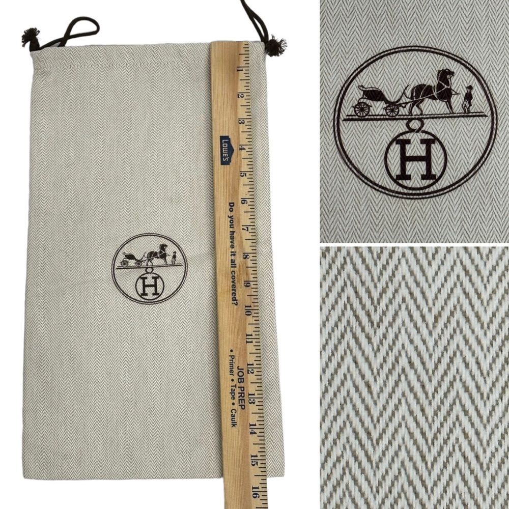 Authentic HERMES Shoe Dust Storage Bag Herringbone Drawstring Logo 15.5” x 8.75”
